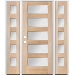 64 in. x 80 in. Modern Douglas Fir 5-Lite Right-Hand/Inswing Frosted Glass Unfinished Wood Prehung Front Door w/ DSL