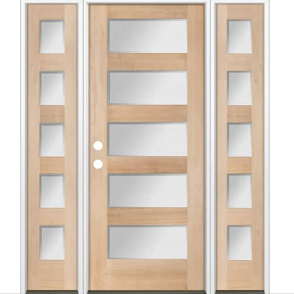 Krosswood Doors 64 in. x 80 in. Modern Douglas Fir 5-Lite Right-Hand/Inswing Frosted Glass Unfinished Wood Prehung Front Door w/ DSL