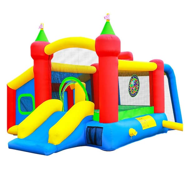 145.5 x 120 x 85 in. Bounce House with Ball Pit, Slide, Basketball Game, Soccer Goal, Dart Target Game and Blower