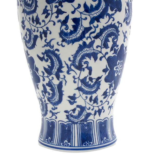 Oriental Furniture 24 in. Blue and White Floral Porcelain Fishtail