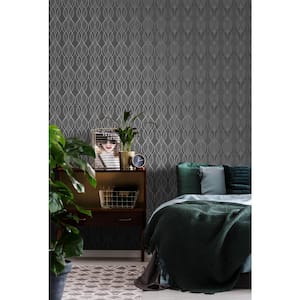 Ribbon Geo Grey and Silver Peelable Removable Wallpaper