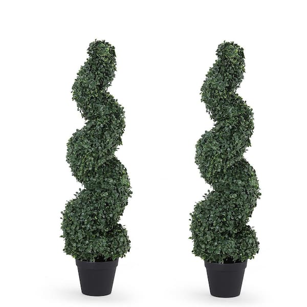 poetree 3 ft. Artificial Topiary Outdoor Boxwood Spiral Topiary Tree in Pot 2-Pack