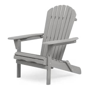 Gray Outdoor Wooden Lounge Patio Folding Adirondack Chair (Set of 2)
