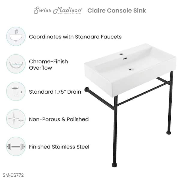Claire 30 in. Console Sink White Basin Black Legs