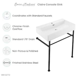 Claire 30 in. Console Sink White Basin Black Legs