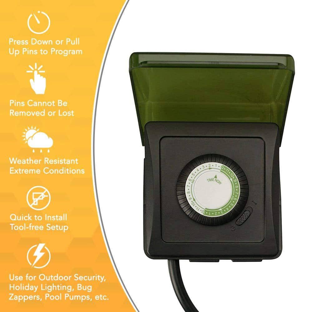 Green Heavy Duty Outdoor Mechanical Timer with 2 Outlets