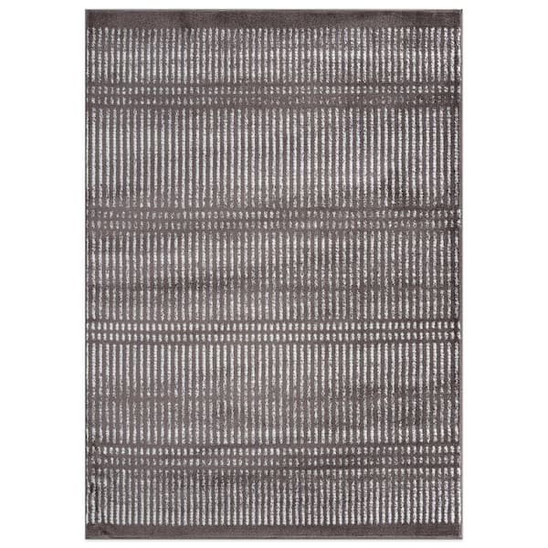 5 ft. x 7 ft. Brown Contemporary Minimalistic Stripe Lines Area Rug