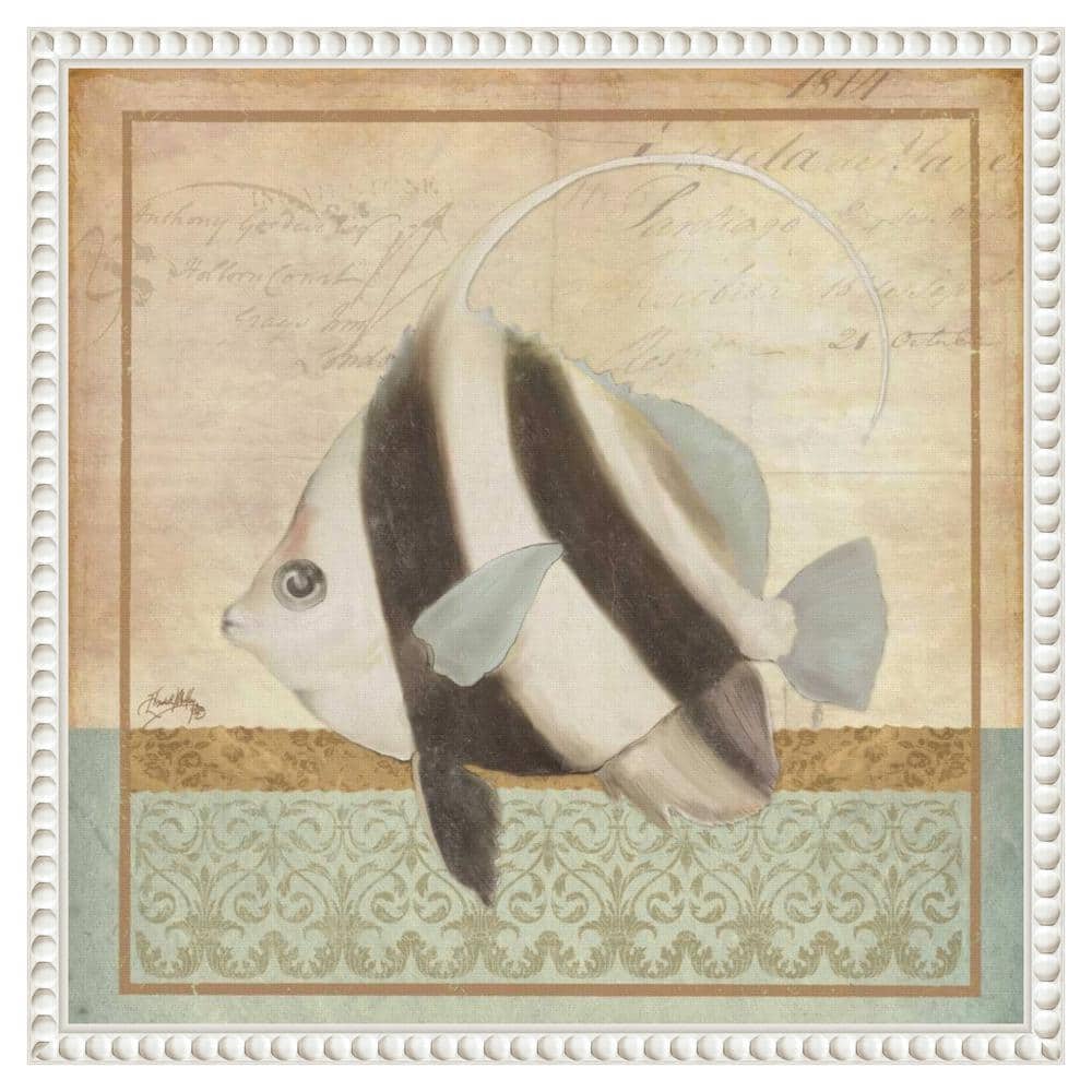 Vintage Nautical Fish Canvas Art with Beaded Frame