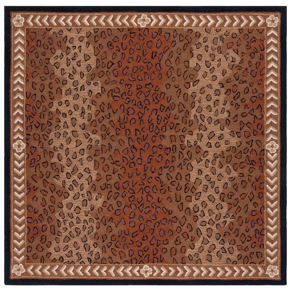 Chelsea 4 ft. x 4 ft. Square Black/Brown Border Animal Print Area Rug