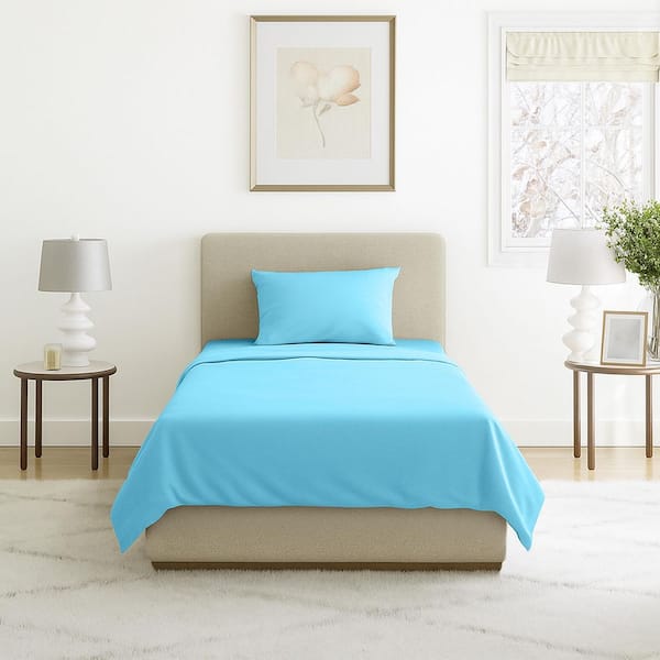 3-Piece Light Blue Microfiber Twin Sheet Set