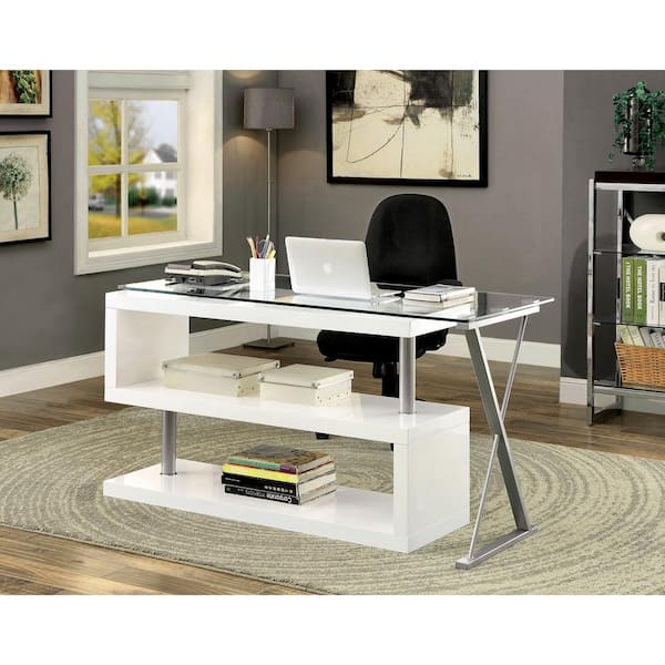 Corryton 59.25 in. Rectangle White Computer Desk with Convertible L-Shape