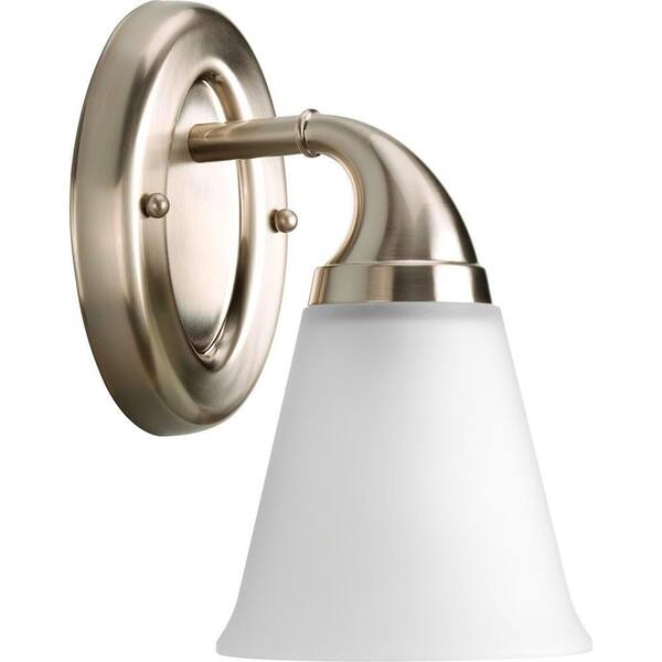 Progress Lighting Lahara Collection 1-Light Brushed Nickel Bath Sconce with Etched Glass Shade