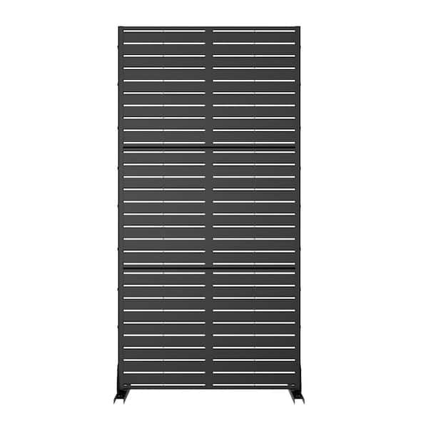 6 ft. x 3 ft. Privacy Fence Screen Black Galvanized Metal for Garden Fence in Louvered Pattern