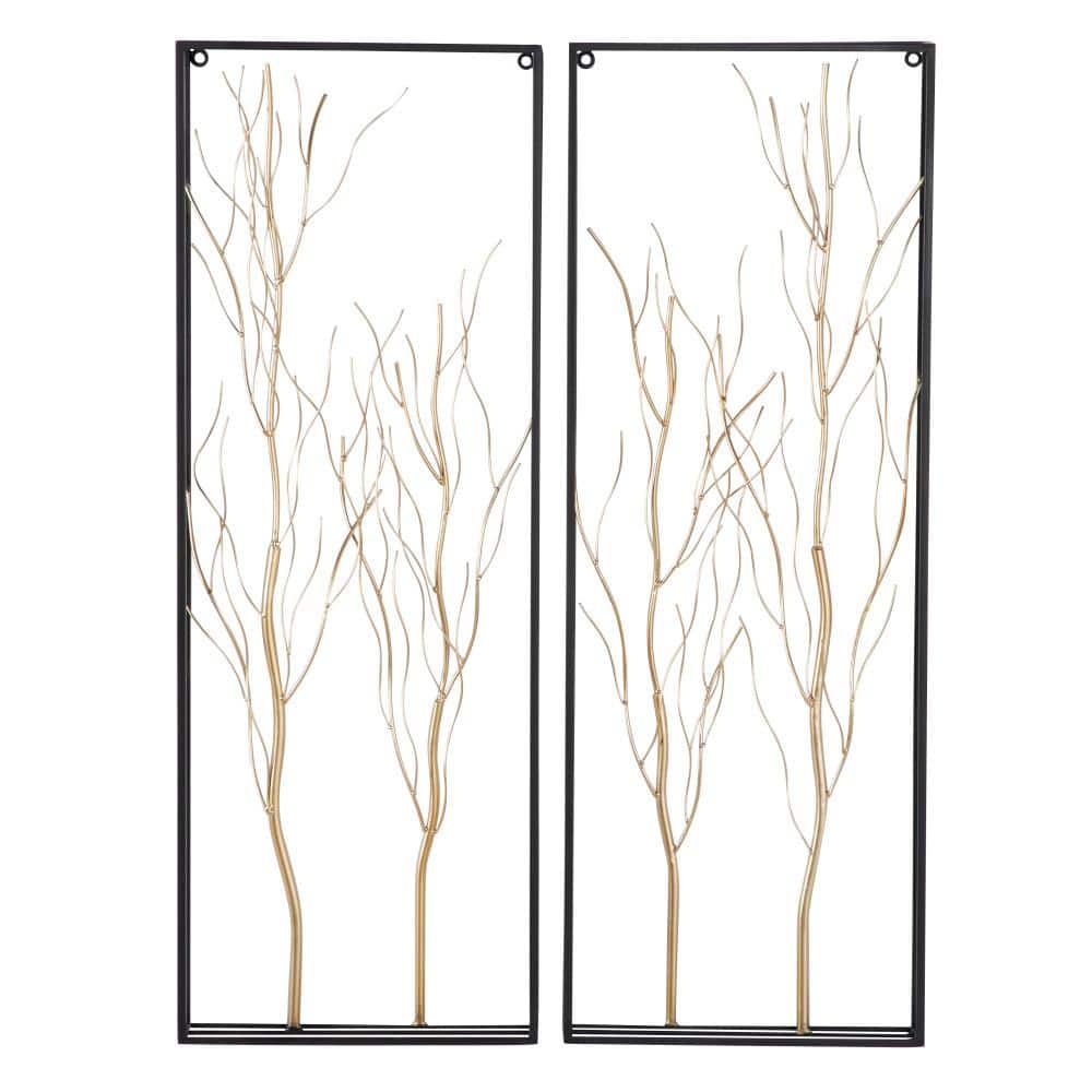 Gold Metal Branch Tree Wall Decor with Black Frame Set