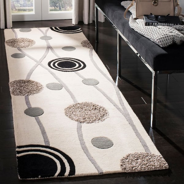 Soho 3 ft. x 6 ft. Ivory/Gray Contemporary Abstract Circles Runner Rug