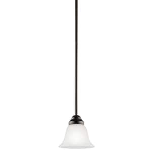 Wynberg 1-Light Olde Bronze Transitional Shaded Kitchen Mini Pendant Hanging Light with Satin Etched Glass
