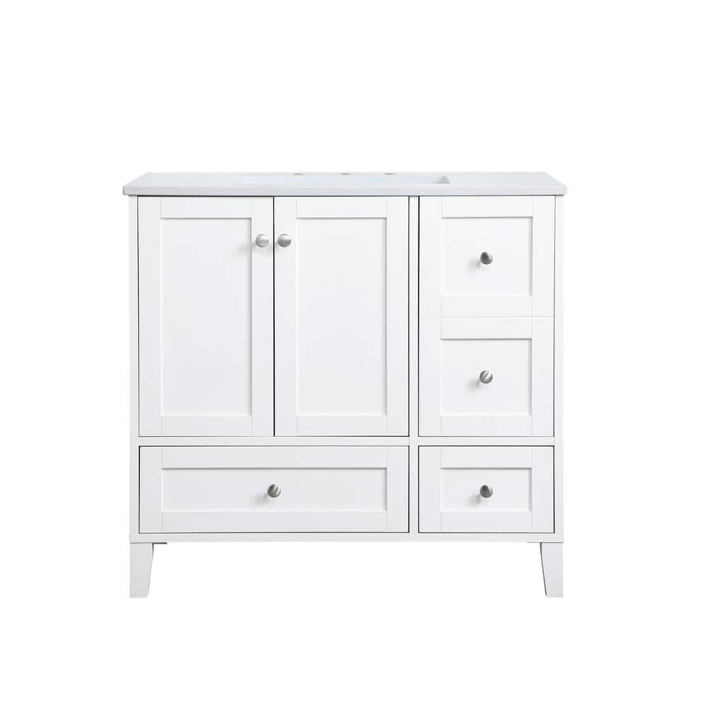 Simply Living 36 in. Single Bathroom Vanity in White with Engineered Marble