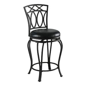 24 in. Elegant Metal Counter Stool with Faux Leather Seat Black