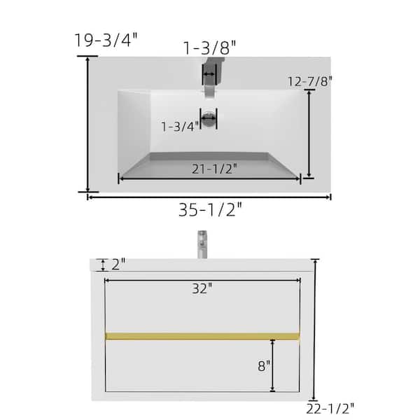 Ziyudura 36 in. Single Sink Floating White Bath Vanity with White