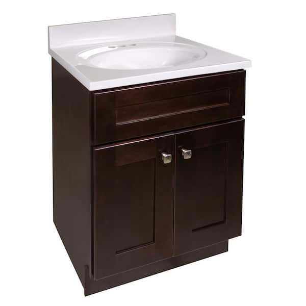Design House Brookings 25 in. 2-Door Bathroom Vanity in Espresso with Cultured Marble Solid White Top (Ready to Assemble)