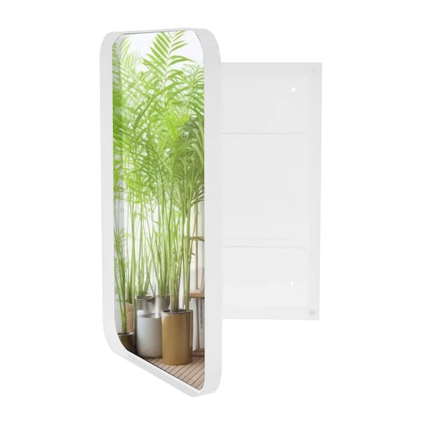 16 in. W x 24 in. H Rectangular White Iron Framed Wall Mount or Recessed Adjustable Shelves Medicine Cabinet with Mirror