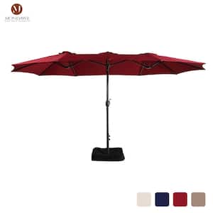 15 ft. Large Double-Sided Outdoor Twin Patio Market Umbrella in Burgundy with Crank and Base