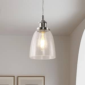 1-Light Brushed Nickel Industrial Glass Pendant Light Versatile Hanging Ceiling Fixture for Kitchen Bar and Dining Room