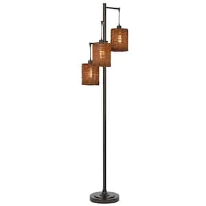 72 in. Dark Bronze Connel Metal Floor Lamp with Rattan Shades