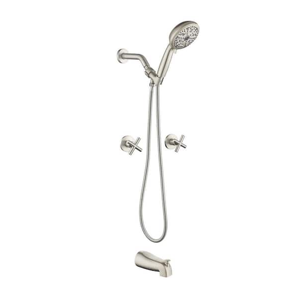Rain 2-Handle 10-Spray Tub Shower Faucet 1.8 GPM with Pressure Balance in Brushed Nickel (Valve Included)