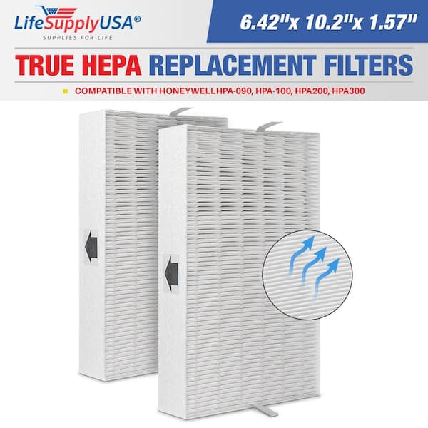 LifeSupplyUSA 7x10.5x2 True HEPA Replacement Filter for Honeywell HRF-R2 (2-Pack)