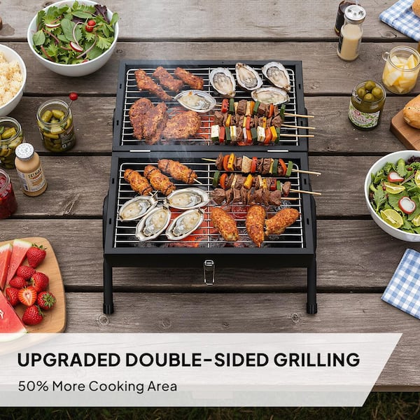 Karl home 16.53 in. Portable Grill Double-Sided Charcoal Grill in