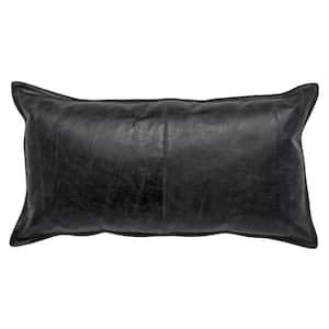 Norm Black Solid Stitched Cotton Decorative Lumbar 14 in. x 26 in. Throw Pillow