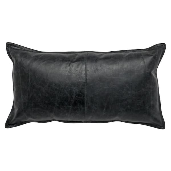 Benjara Norm Black Solid Stitched Cotton Decorative Lumbar 14 in. x 26 in. Throw Pillow