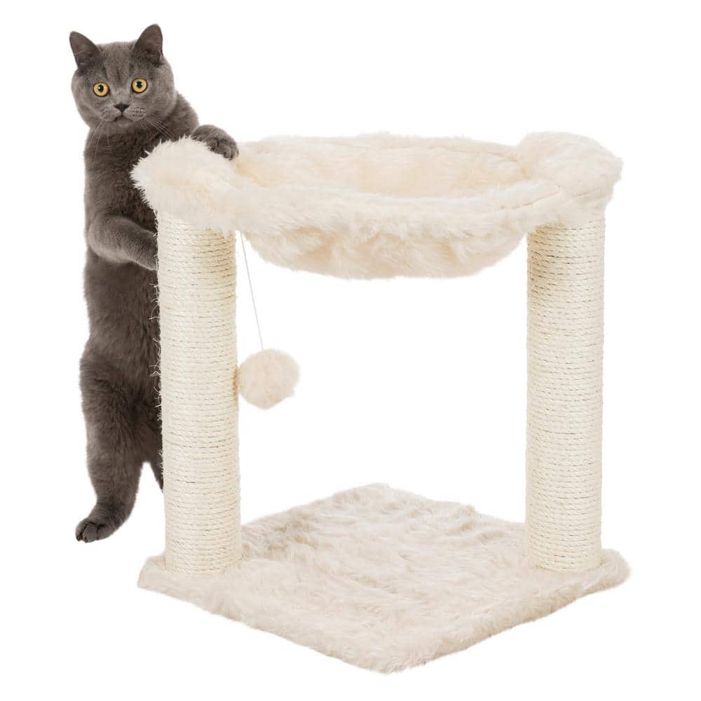 Cream Sisal Cat Tree with Plush Hammock and Toy