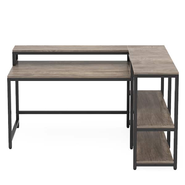 BYBLIGHT 55 in. L-shaped Brown Reversible Computer Desk with