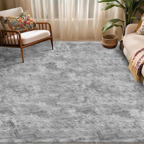 Gray 6 ft. x 8 ft. Fluffy Furry Fuzzy Faux Fur Sheepskin Rug Area Rug
