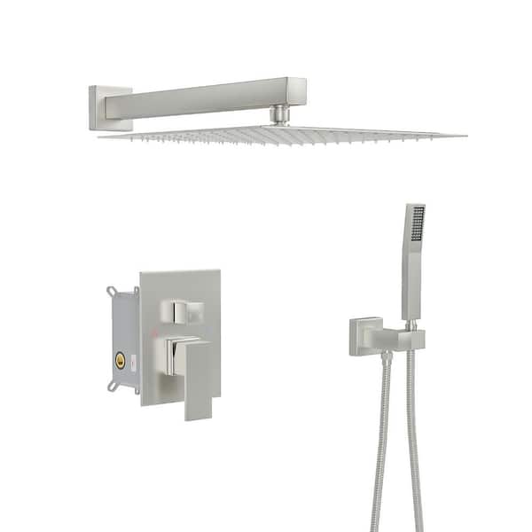 2-Spray 12 in. Dual Fixed and Handheld Shower Head 1.8 GPM in Brushed