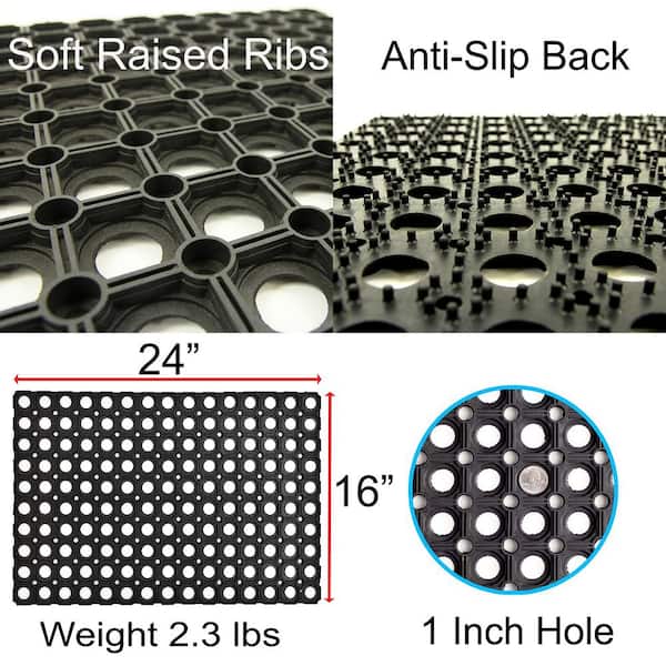 Black Interlocking Railing Rubber Connectors For Door Mat Anti-Fatigue Set of 2