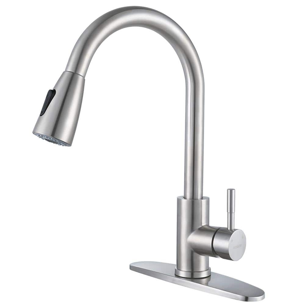 WOWOW Single-Handle Pull-Down Sprayer Kitchen Faucet with Stream and  PowerSpray Mode in Brushed Nickel 2310301-AMUS - The Home Depot