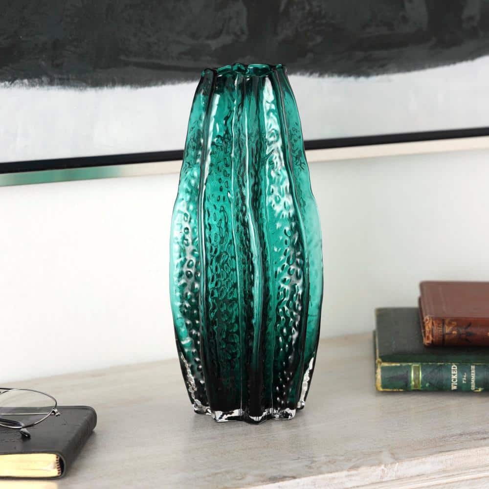 Picture of Litton Lane 12 in. Green Handmade Bubble Textured Glass Decorative Vase ...