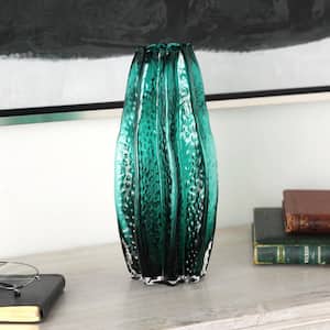 12 in. Green Handmade Bubble Textured Glass Decorative Vase with Wavy Body
