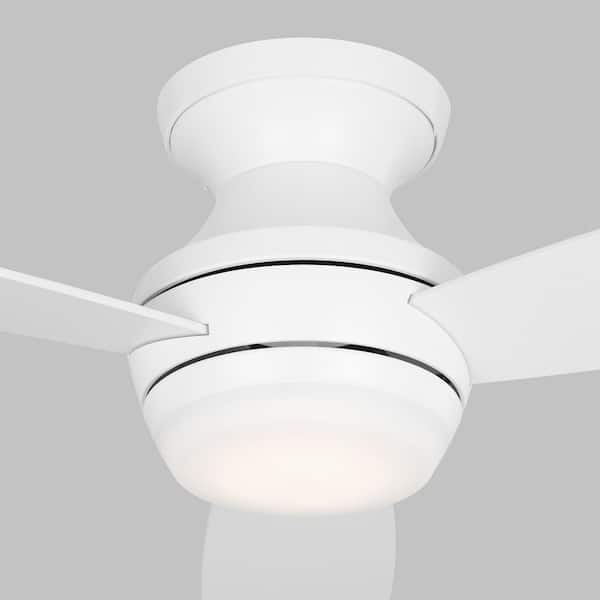 Generation Lighting - Ikon 52 in. Integrated LED Indoor Matte White Hugger Ceiling Fan with White Blades Light Kit and Remote Control