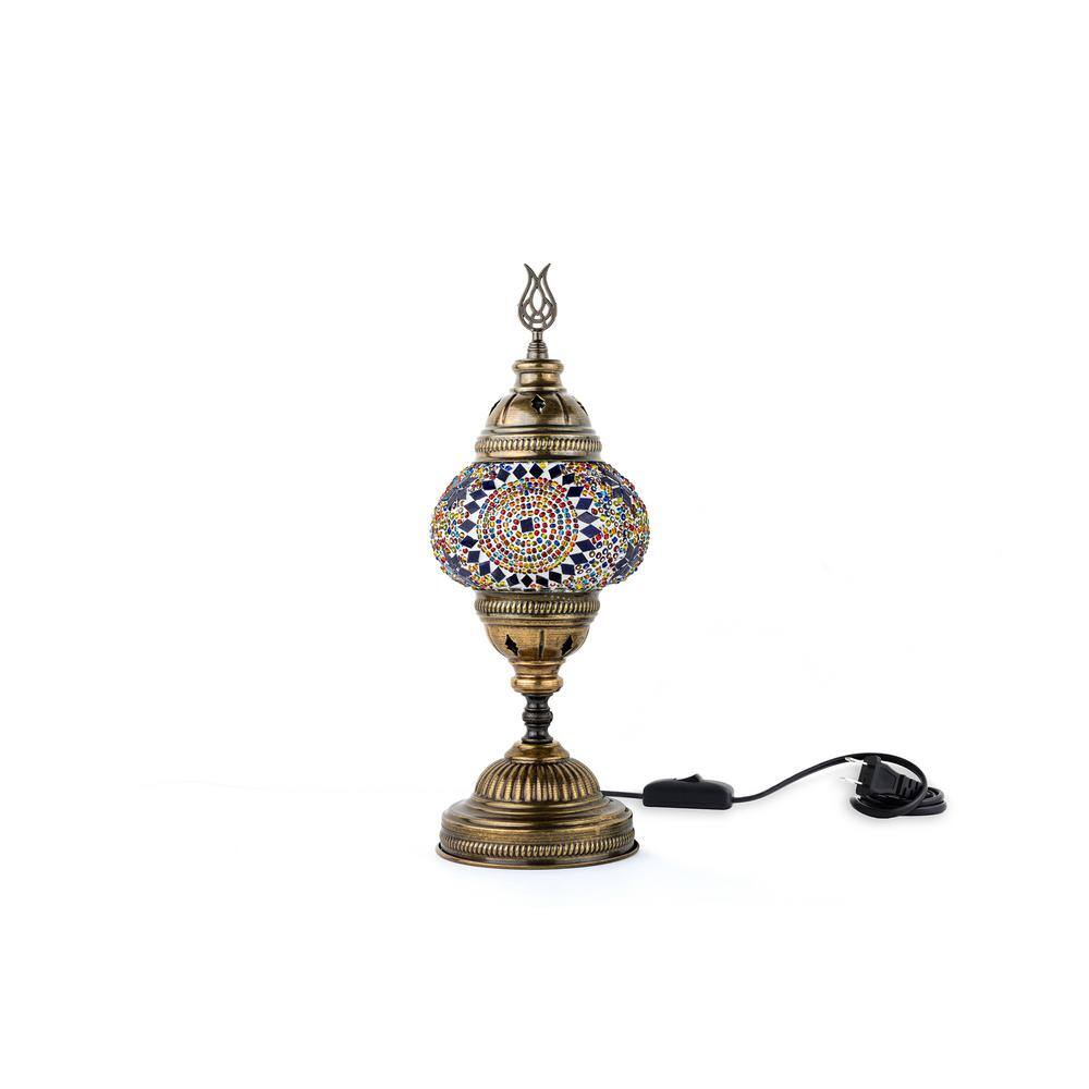 14.5 in. Handmade Multicolor Center Circle Mosaic Glass Table Lamp with Bra