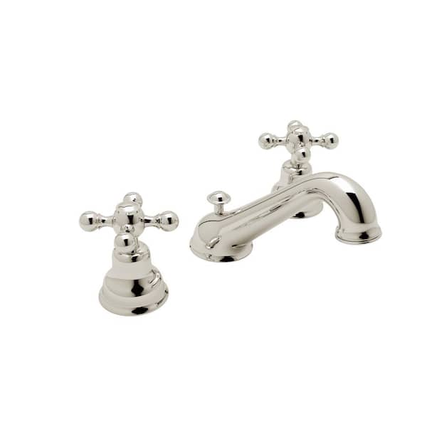 ROHL Arcana 8 in. Widespread Double-Handle Bathroom Faucet with Drain Kit Included in Polished Nickel