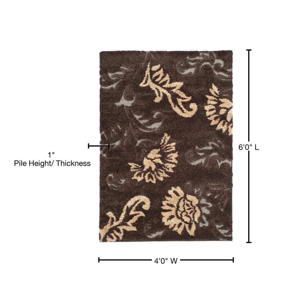 Gray Floral Shag Synthetic 4' x 6' Area Rug