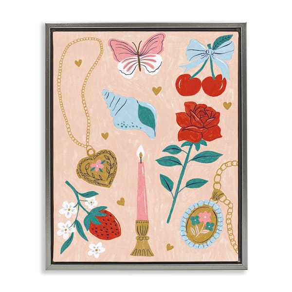 Stupell Industries Fun Feminine Embellishments by Lisa Barlow Gray Floater Frame Nature Graphic Art Print 31 in. x 25 in.