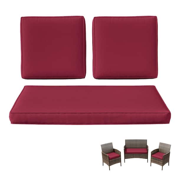 Kimunuk 36 in. x 18 in. (3-Piece) Outdoor Patio Replacement Seat Cushions Fit for Loveseat Sofa Lounge Chair Furniture Burgundy