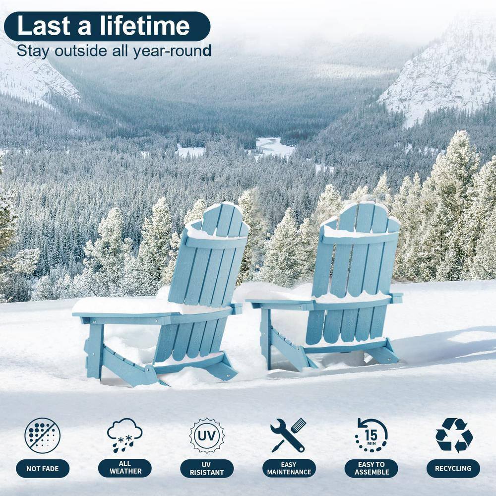 Blue Plastic Folding Adirondack Armchair Set for Outdoor Use