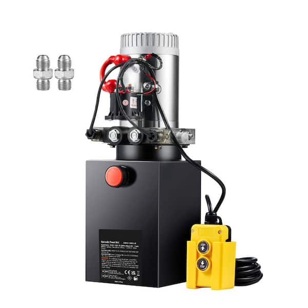SKYSHALO Hydraulic Pump, 8 qt. Hydraulic Power Unit, Double Acting Dump Trailer Pump, 0.91 GPM Flow Rate, 3200 PSI Max Pressure