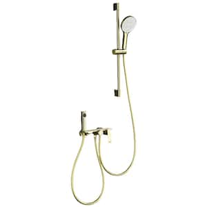 3-Spray Rectangular High Pressure Wall Bar with Hand Shower, Tub Spout, Handheld Bidet in Brushed Gold (Valve Included)